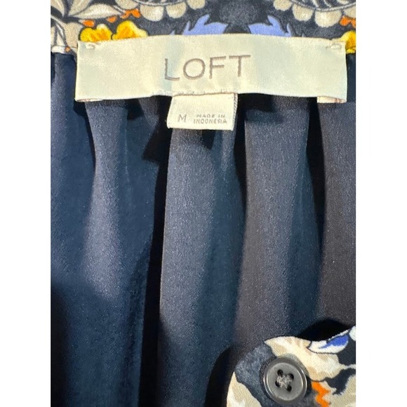 LOFT Women's Blue Yellow Floral Print Ruffle Tiered Mini Dress Size Medium - Picture 6 of 10